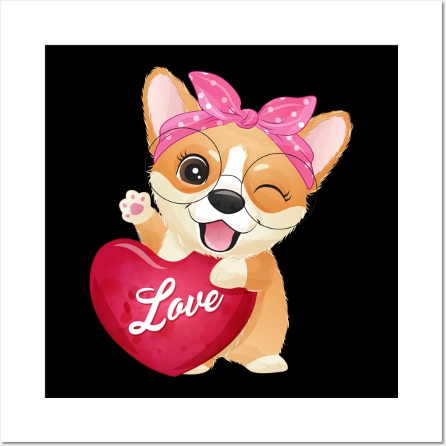 corgi love valentine tshirt Wall Art by Tshirt lover 1